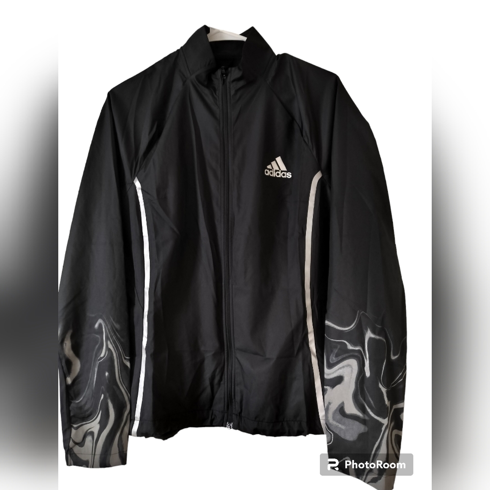 Adidas women's glam running jacket black recletive silver water repellent, M